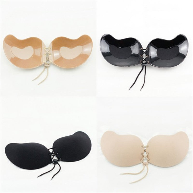 Front Lace-Up Strapless Silicone Push Up Bra for Women